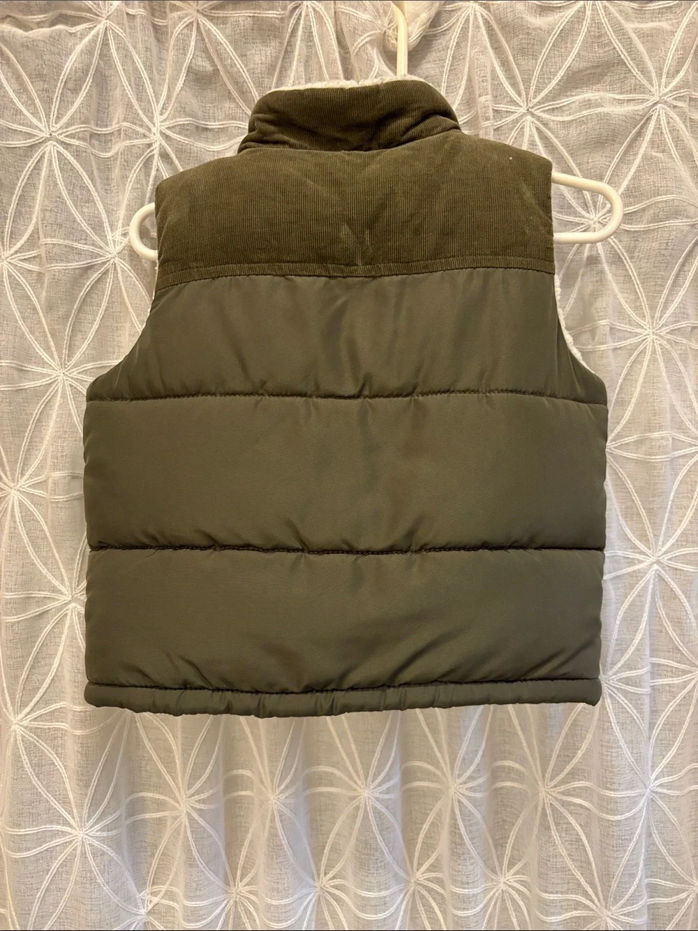 GAP Kids Olive Green Quilted Vest with Sherpa Collar